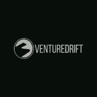 Venturedrift wordmark on a dark graphite blueprint card